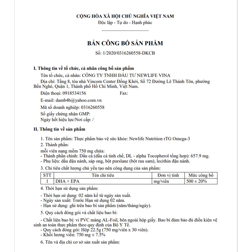 Viên uống Omega 3 Newlife 30 viên