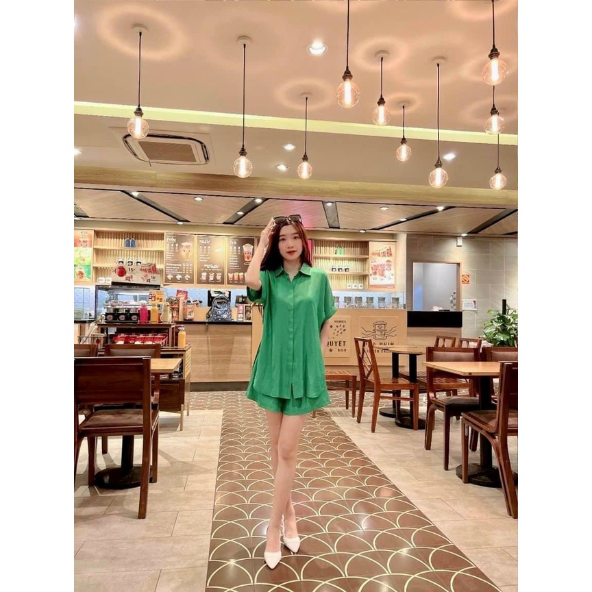Set bộ áo sơ mi dáng suông và quần ngắn Gu Fashion