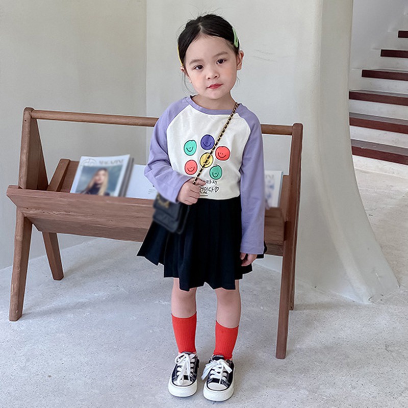 Áo Thun Tay Dài Cổ Tròn In Họa Tiết Hoạt Hình Phong Cách Hàn Quốc Thời Trang Xuân Thu Cho Bé Gái