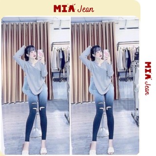 Quần jeans loang màu rách, quần bò có dãn đẹp dáng chuẩn