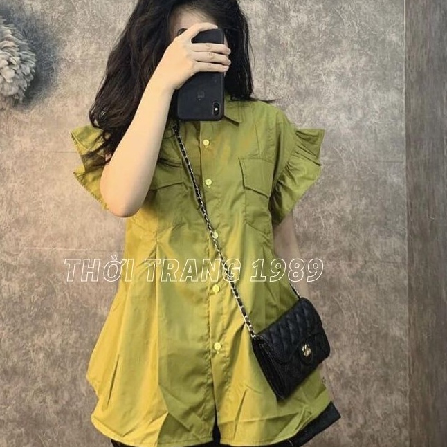 Áo sơ mi cổ tầu tiểu thư phối túi bánh bèo, áo sơmi trắng tiểu thư Hàn. MIALA