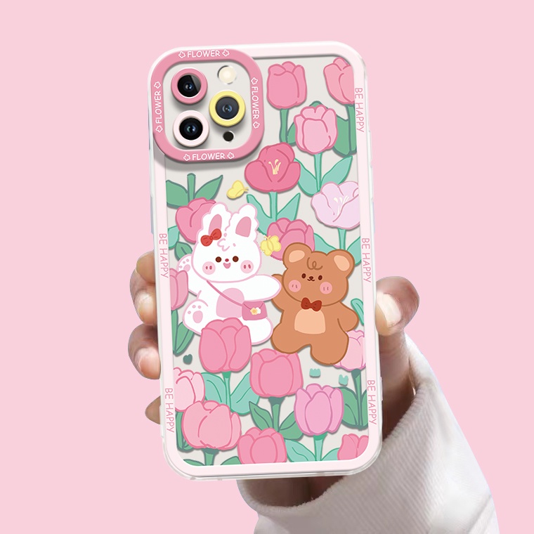 Ốp Điện Thoại TPU Dẻo Trong Suốt Họa Tiết Hoa &amp; Thỏ Dễ Thương Cho IPhone 14 12 13 6 6S 7 8 14 Plus X XS XR 11 Pro Max