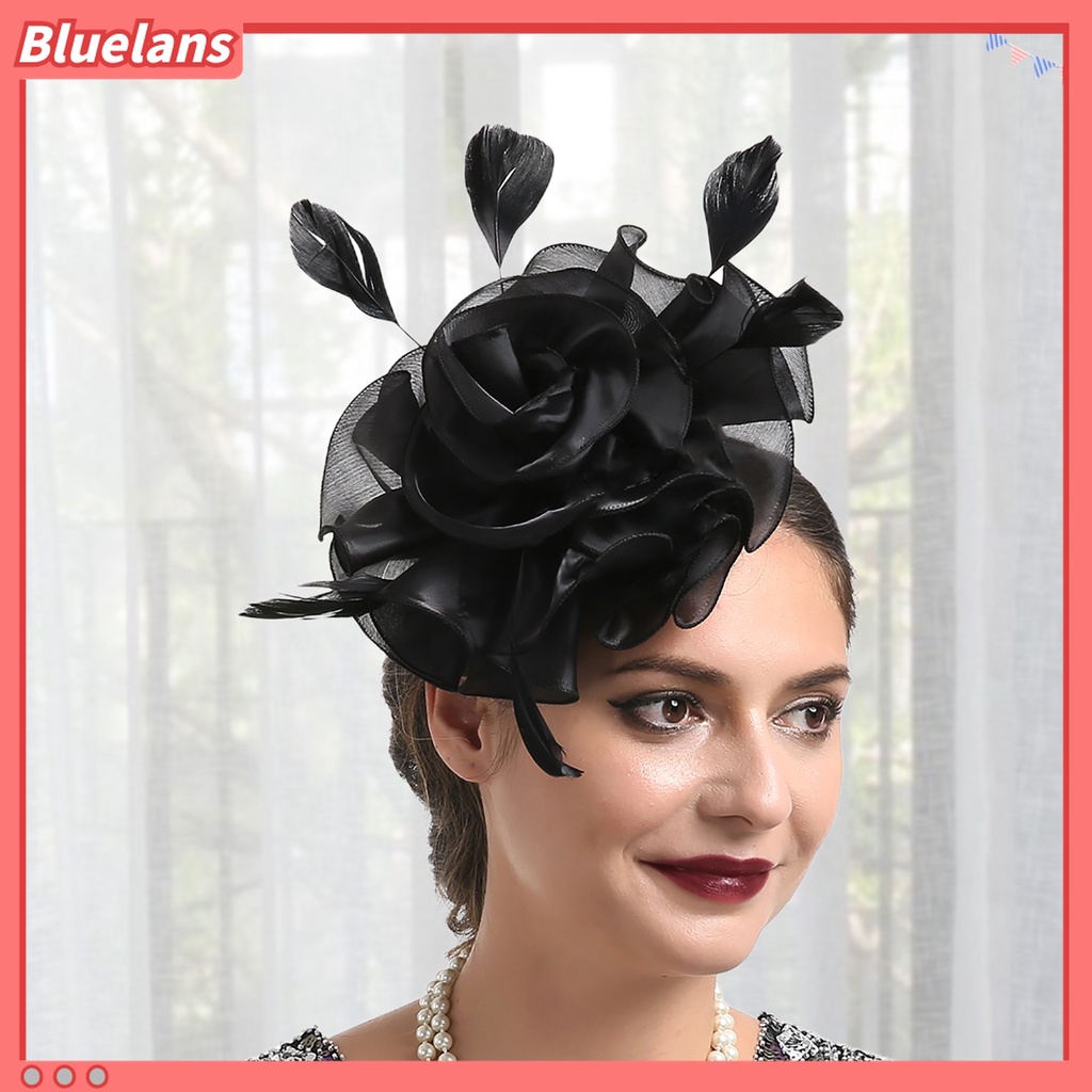 Mũ Lưới Trùm Đầu Màu Trơn Đính Hoa Và Lông Vũ Mini 48h