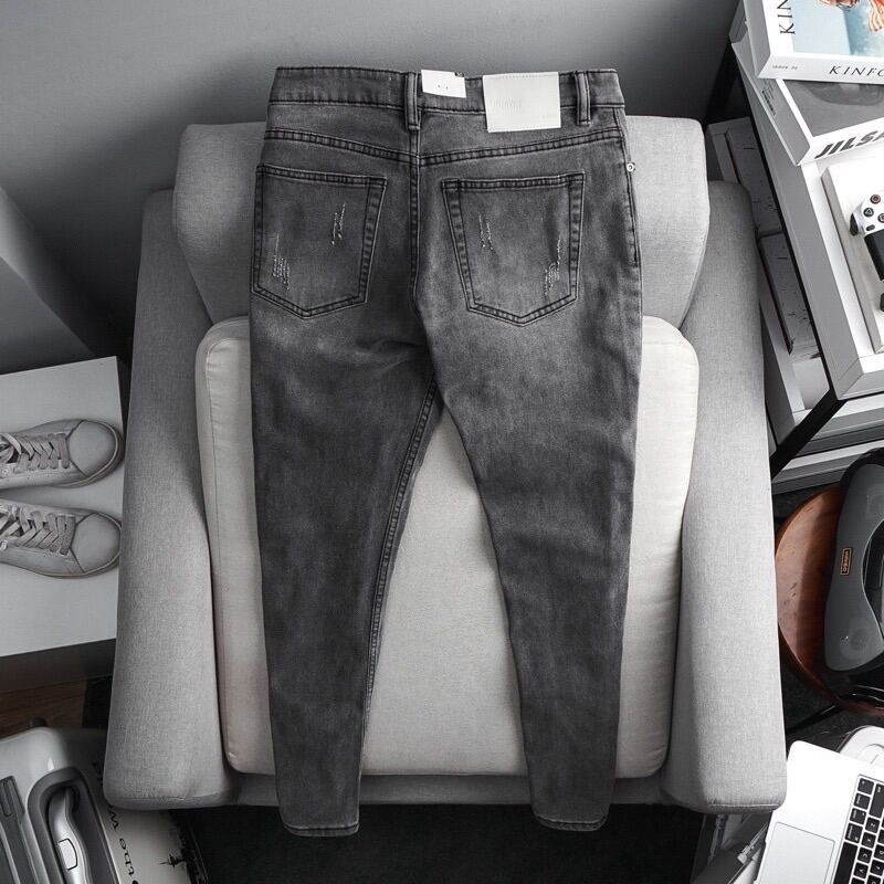 Quần jean dài nam ZR xám đen cào rách,Form Slimfit,chất vải co dãn