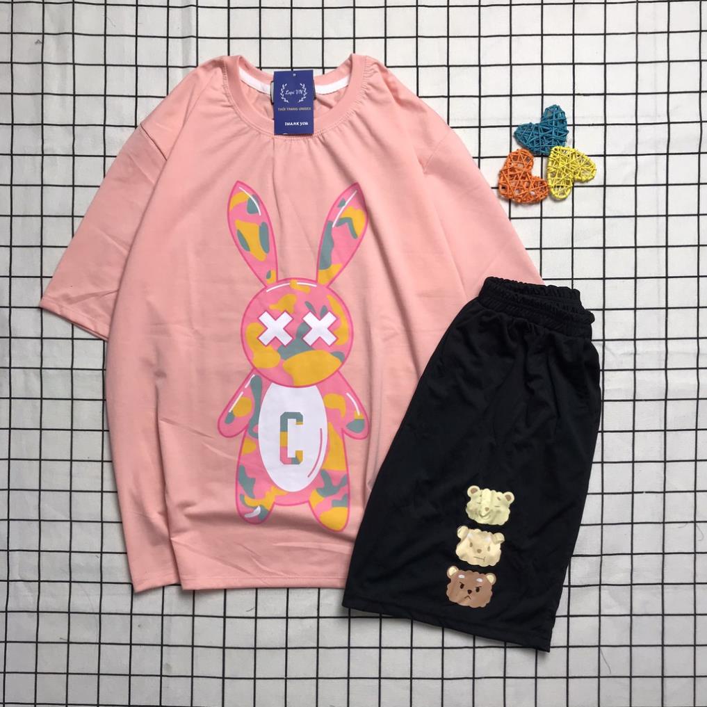 Đồ Bộ Hoạt Hình Unisex Tay Lỡ Bad Rabit Hồng Lapi VN, Đồ Bộ Cartoon, Freesize, Thun Cotton, Nam Nữ Đều Mặc Được