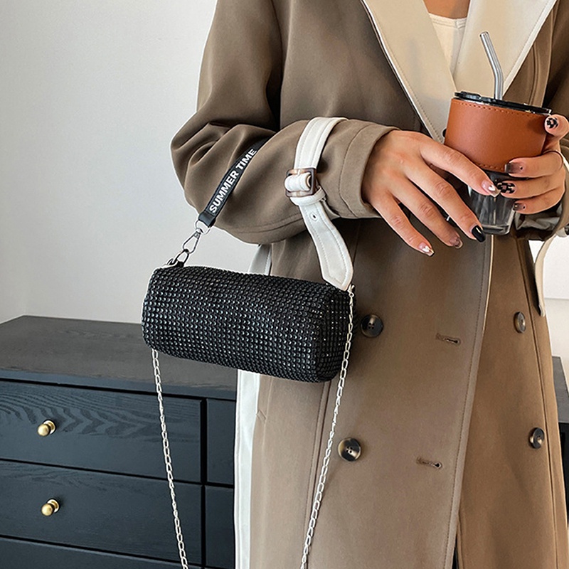 Hmg Túi Xách Đeo Vai Hình Vuông Đính Đá Phối Dây Xích Thời Trang Dành Cho Nữ