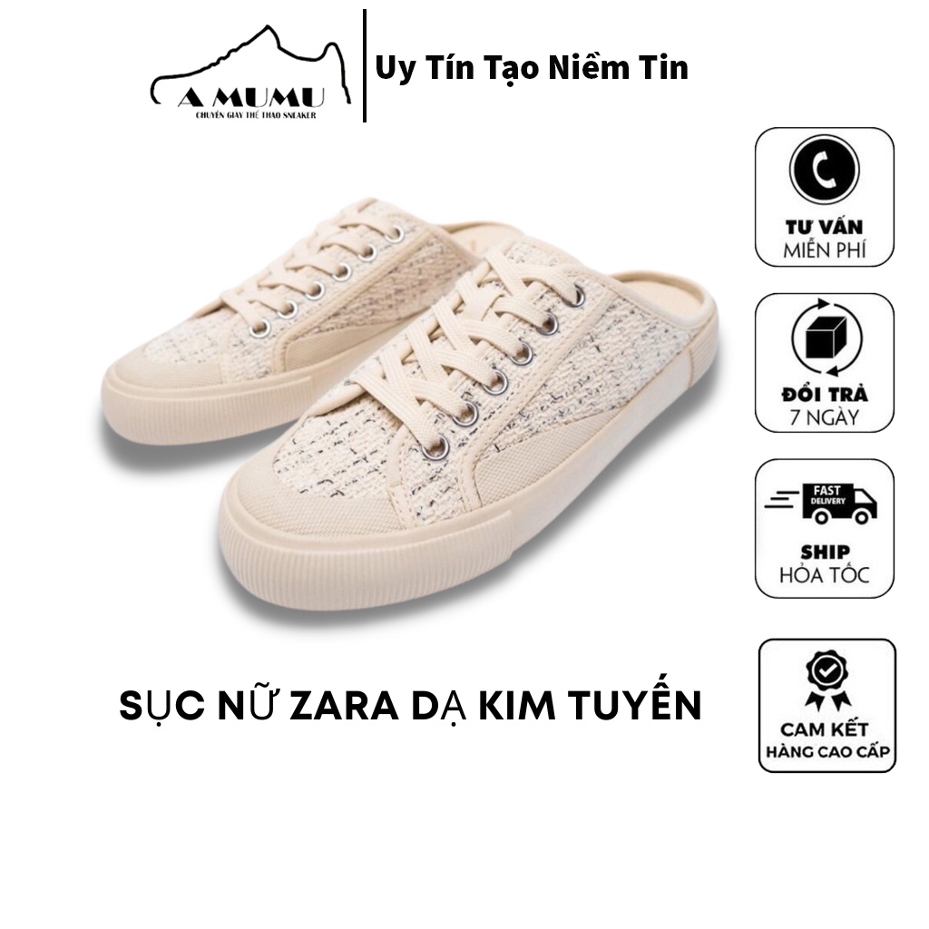 Giày sục thể thao, giày đạp gót zara kẻ xuất dư full box đủ zize