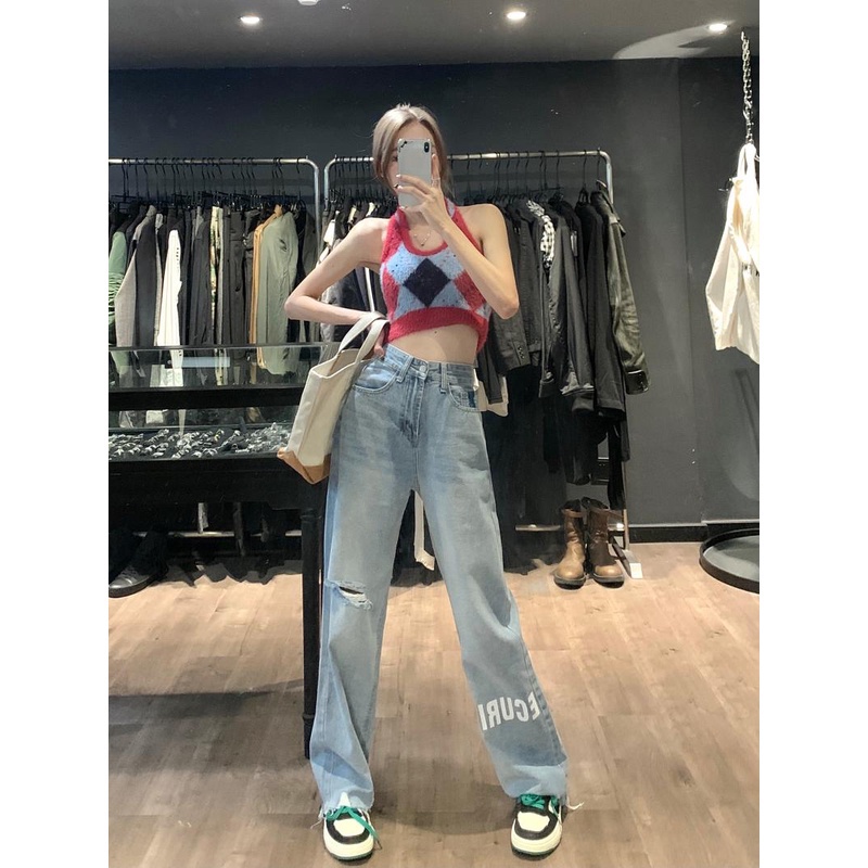 Quần jean nữ Xiaozhainv thiết kế rách thời trang phong cách Hàn Quốc