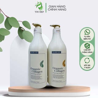 Cặp dầu gội xả mairlan organic collagen 750ml siêu mềm mượt phục hồi hư tổn