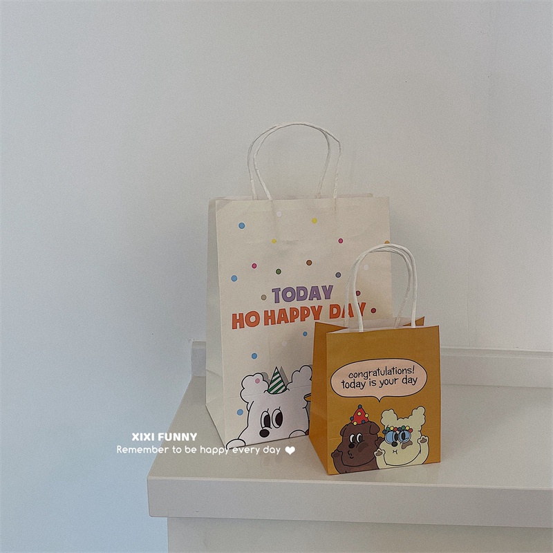 Túi Giấy Kraft Mini In Hình Hoạt Hình Dễ Thương Đựng Quà Sinh Nhật