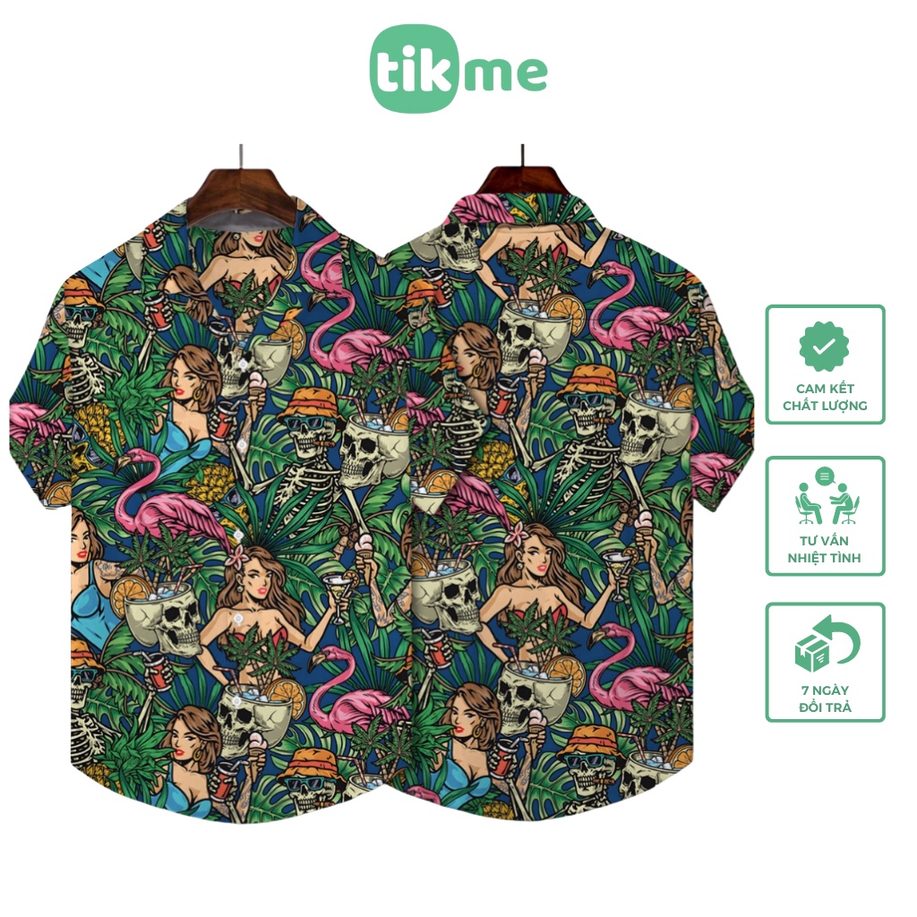Áo Hawaii TIKME Size XS-2XL 100% Polyester Mặc Đi Biển, Áo Nhóm Họa Tiết In Hình Hoa Lá Cành Thích Hợp Đi Chơi