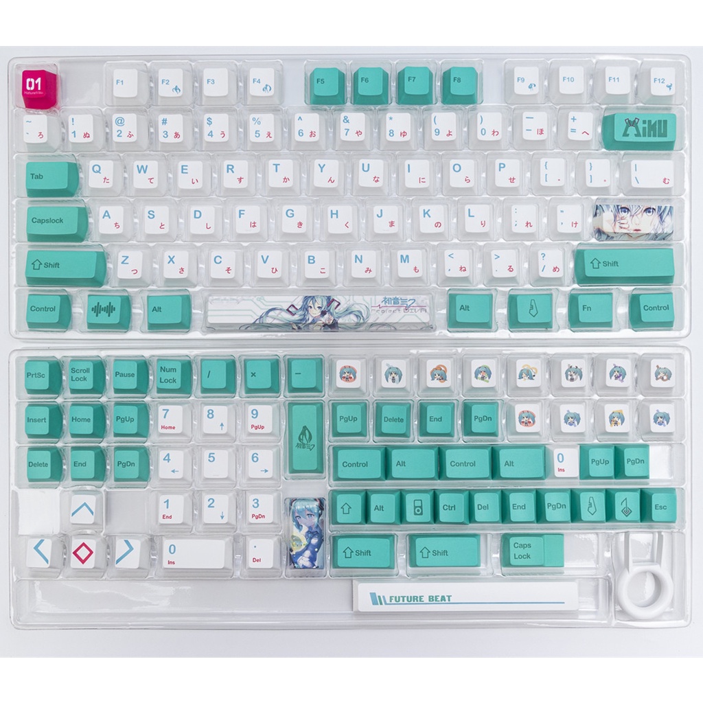 141 Phím Hatsune Miku Keycap Cherry Profile Anime PBT Dye Sub Bàn phím cơ học Keycap Set