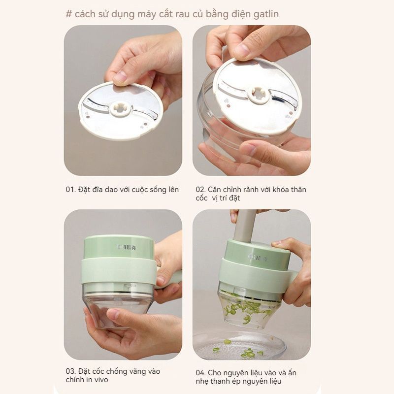 Máy Xay, Thái, Cắt Lát Hành Tỏi Ớt Cầm Tay Tiện Lợi, Sạc Pin 1500mAh, Công Suất 40W, Máy Xay Thịt Mini Đa Năng