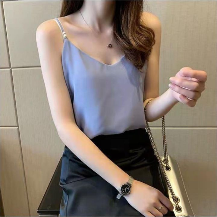 Áo hai dây nữ lụa satin xinh xắn, Áo 2 dây mặc vest/blazer