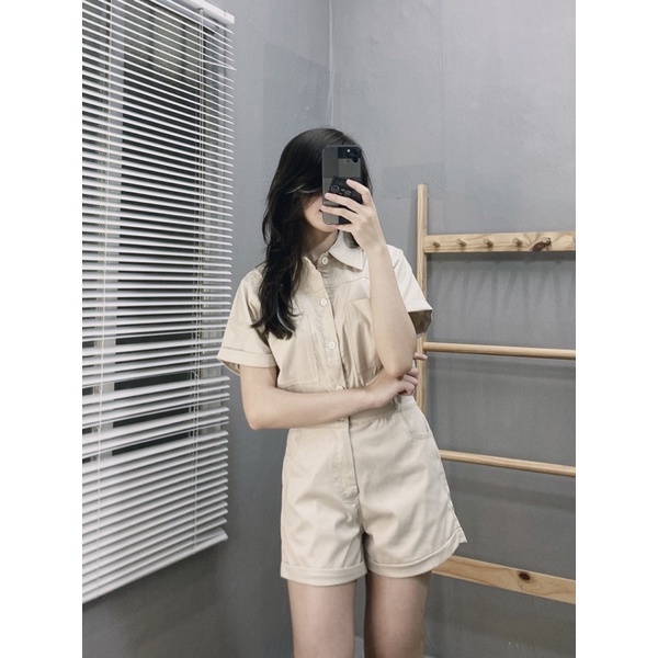 Set Jumpsuit Cổ Sơ Mi Liền Quần Gập Gấu MiSoul, Bộ Jumpsuit Thời Trang Trendy
