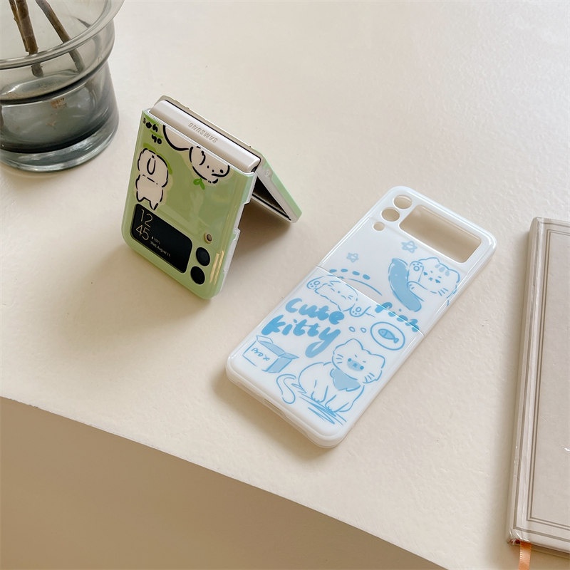 Ốp Điện Thoại Mềm Nắp Lật In Hình Chó / Mèo Hoạt Hình Cho Samsung Galaxy Z Flip 4 3 5G Z Flip3 Flip4