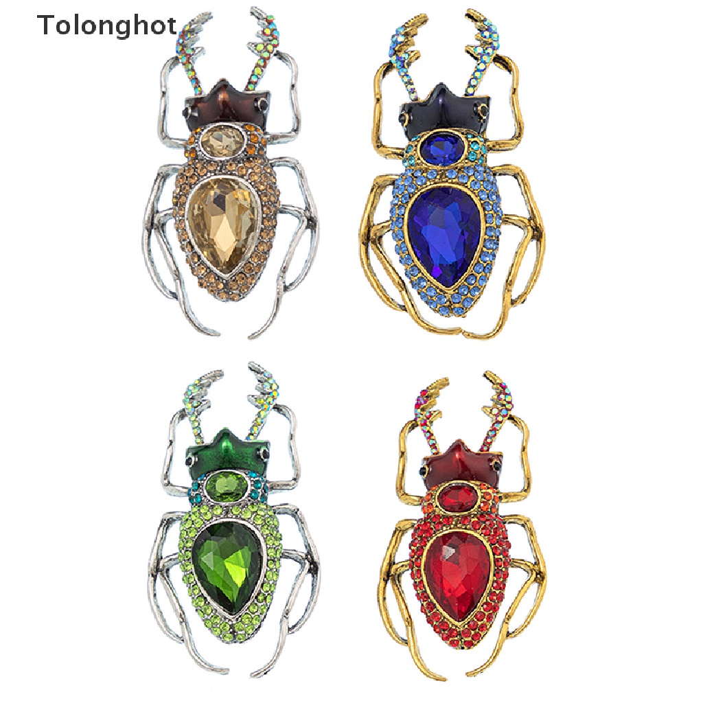 Tolonghot &gt; Ghim Cài Áo Khoác Hình Bọ Cánh Cứng Pha Lê Bốn Màu Phong Cách Punk Vintage Cá Tính Thời Trang Cho Nữ