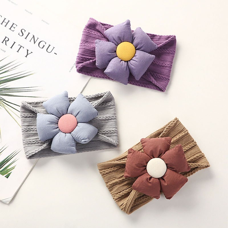 Băng Đô Cài Tóc Bản Rộng Bằng Nylon In Họa Tiết Hoa Phối Sọc Cho Bé Sơ Sinh