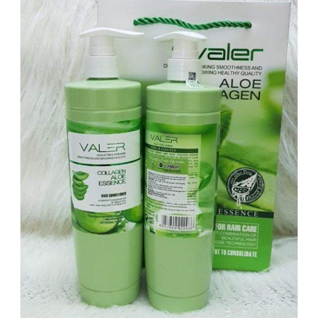 Cặp Dầu Gội Xả Lô Hội Tái Sinh Nha Đam  Valer Collagen Aloe Essence Chính Hãng 800ML
