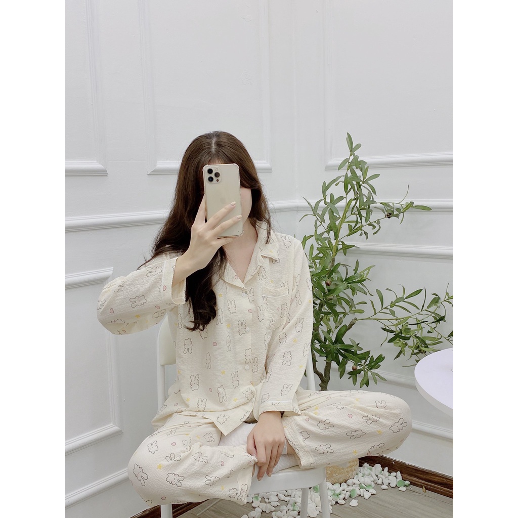 Pijama Xốp Tay Dài Quần Dài Hình Dễ Thương, Mẫu đẹp và độc lạ có túi quần phom to rộng có túi quần