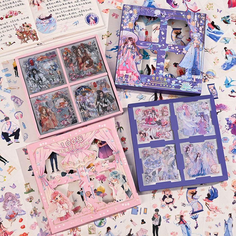 PEWANY Set 100 Tấm Nhãn Dán Hoạt Hình Phong Cách Cổ Điển Dùng Trang Trí Album / Văn Phòng / Trường Học DIY
