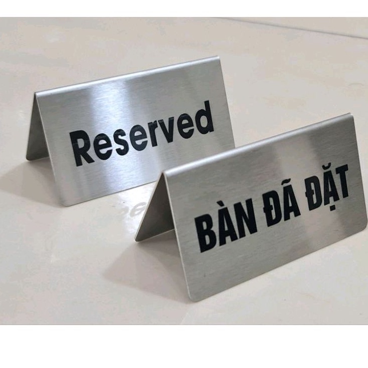 Biển đặt bàn, thẻ đặt bàn, thẻ đặt chỗ, bàn đã đặt, Biển Reserved, no smoking, không hút thuốc bằng inox 1304