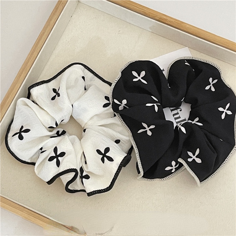 Dây Cột Tóc Cao Su Bản Lớn In Hình Mặt Cười Màu Trắng Đen Dễ Thương Cho Nữ