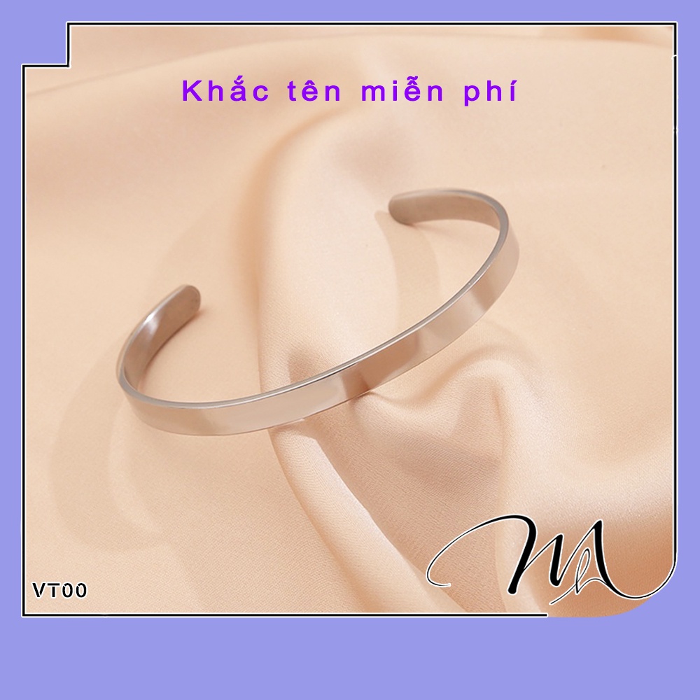 Vòng tay nam nữ unisex Titan dạng cuff chữ C khắc tên theo yêu cầu - Măng's House VT00
