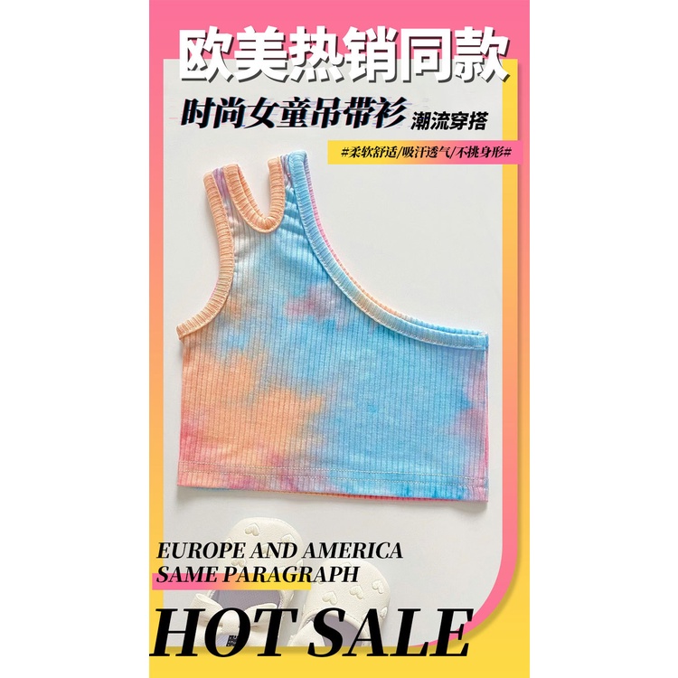 Áo Croptop Sát Nách Chất Liệu Cotton Màu Nhuộm Thời Trang Mùa Hè Cho Bé Gái 2-7 Tuổi