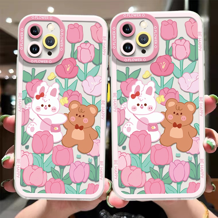 Ốp Điện Thoại TPU Dẻo Trong Suốt Họa Tiết Hoa &amp; Thỏ Dễ Thương Cho IPhone 14 12 13 6 6S 7 8 14 Plus X XS XR 11 Pro Max