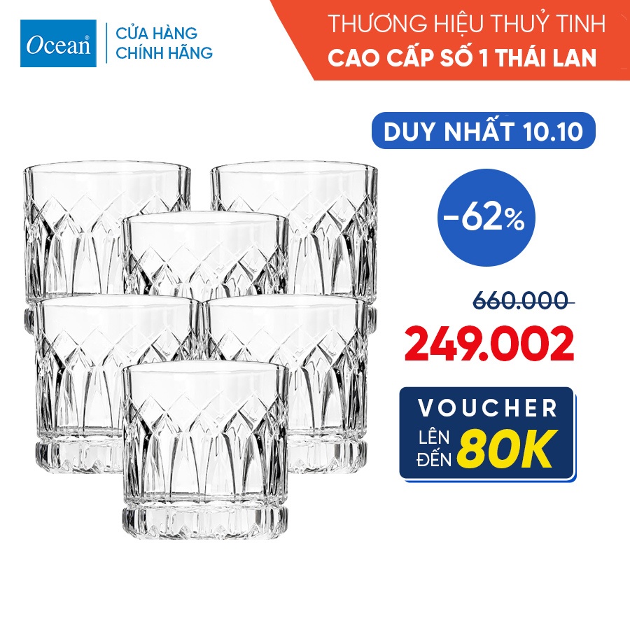 Bộ 6 Ly/Cốc Thủy Tinh - Ocean TRAZE PST 350ml - Chính Hãng