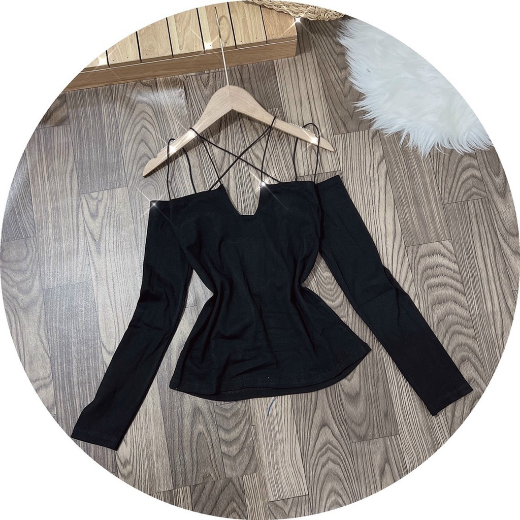 Áo Thun Dây Cổ Tay Dài Chất Thun Co Dãn Tốt