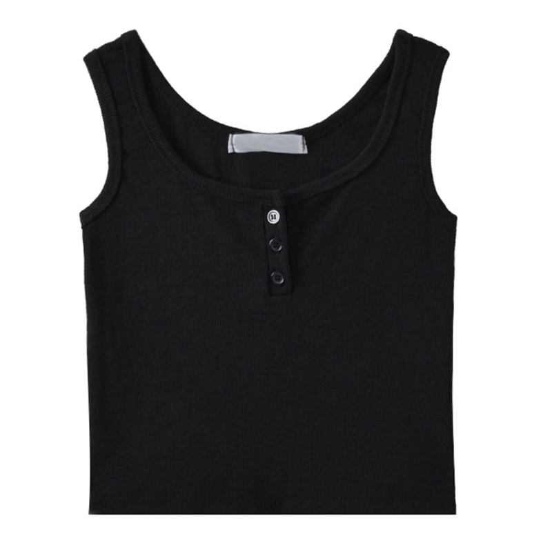 Brroa Áo Croptop Dệt Kim Sát Nách Cổ Xẻ Ngực Cài Nút Trước Dáng Ôm Phong Cách Pháp Quyến Rũ Cho Nữ Tập Luyệ