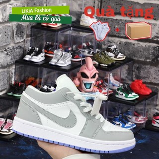 Giày Jordan xám trắng đế xanh, Giày Jordan 1 cổ thấp JD grey xám đế xanh bản đẹp full box bill tặng box bảo vệ