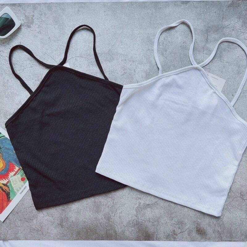 Áo yếm hở lưng 2 dây đan chéo sexy chất gân tăm co giãn