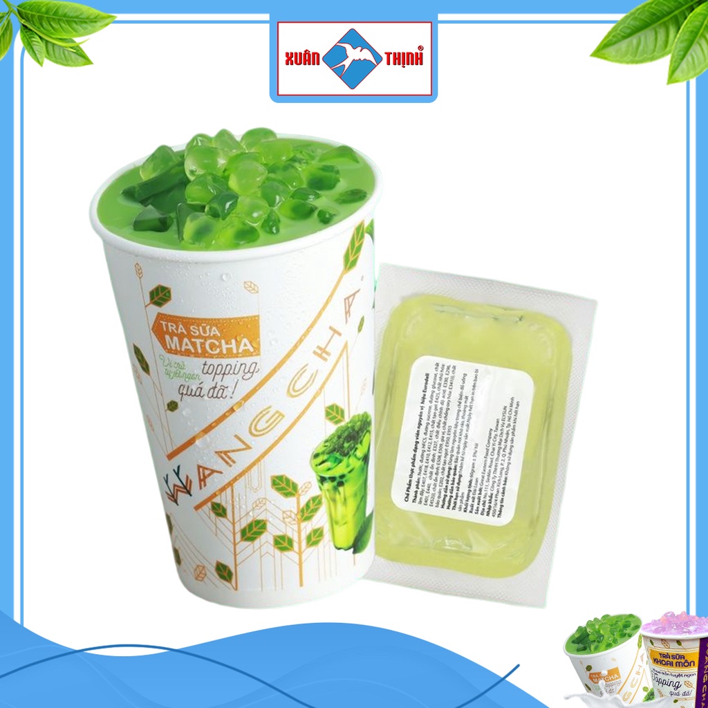 Ly Trà Sữa Wangcha vị Matcha cao cấp - Bột Trà Sữa Matcha Xuân Thịnh thơm ngon có thạch 3Q ngọc trai thơm ngon đi kèm