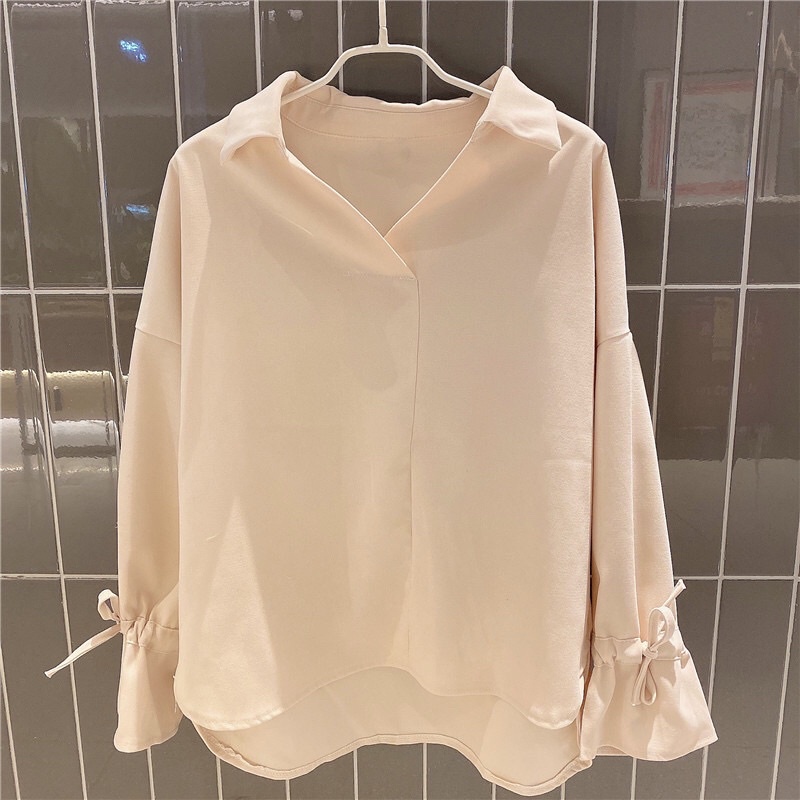 Áo Sơ Mi Tay Dài Phối Dây Rút Thiết Kế Mới Trẻ Trung Cá Tính Dành Cho Nữ