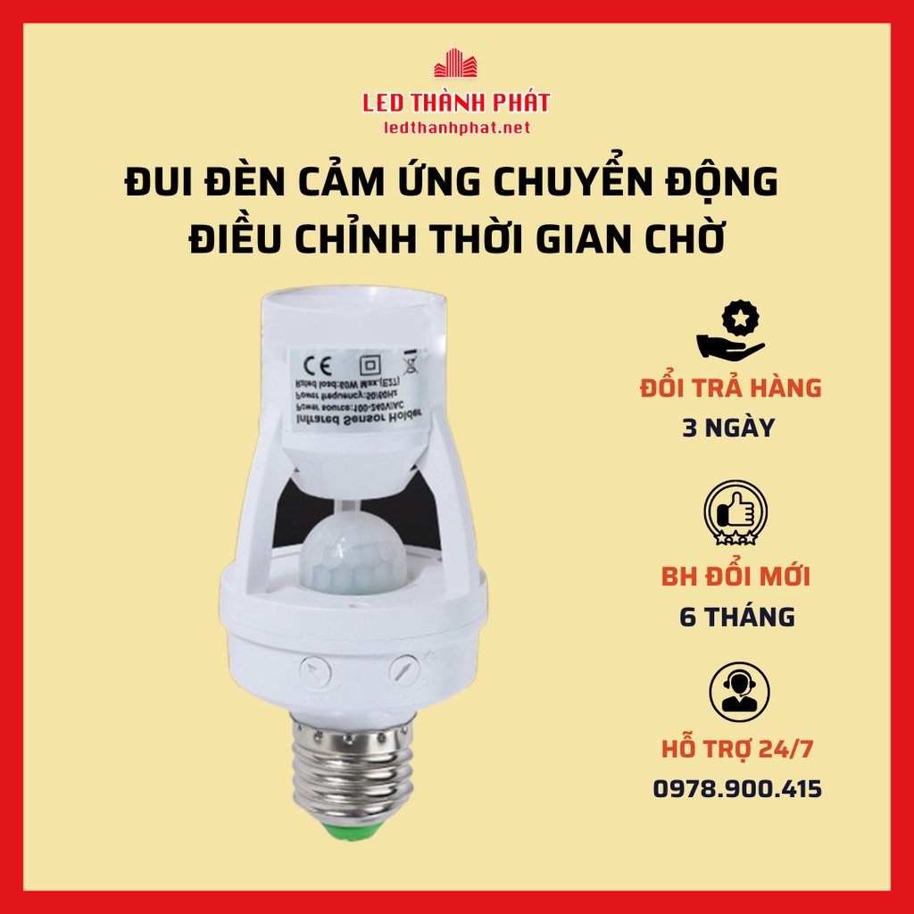 Đui đèn cảm biến chuyển động E27 YH-E2701 hồng ngoại PIR thông minh tự bật sáng khi có người