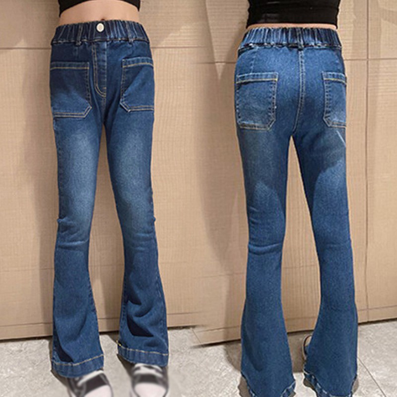Quần Jeans Dài Ống Loe Có Túi Trước Và Sau Lưng Phong Cách Hàn Quốc Cho Nữ