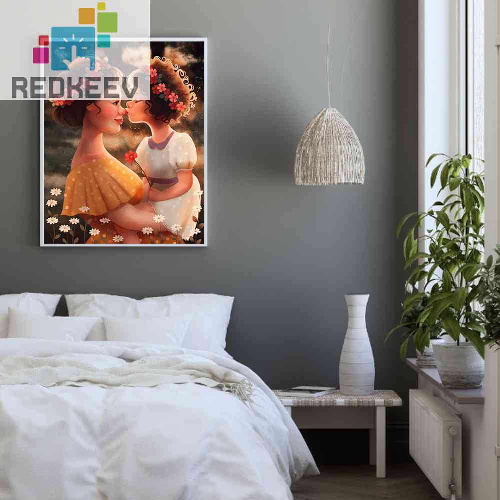 Bộ Tranh Đính Đá Tự Làm Toàn Diện 5D DIY Hình Mẹ Và Con Gái Cho Trang Trí Nhà