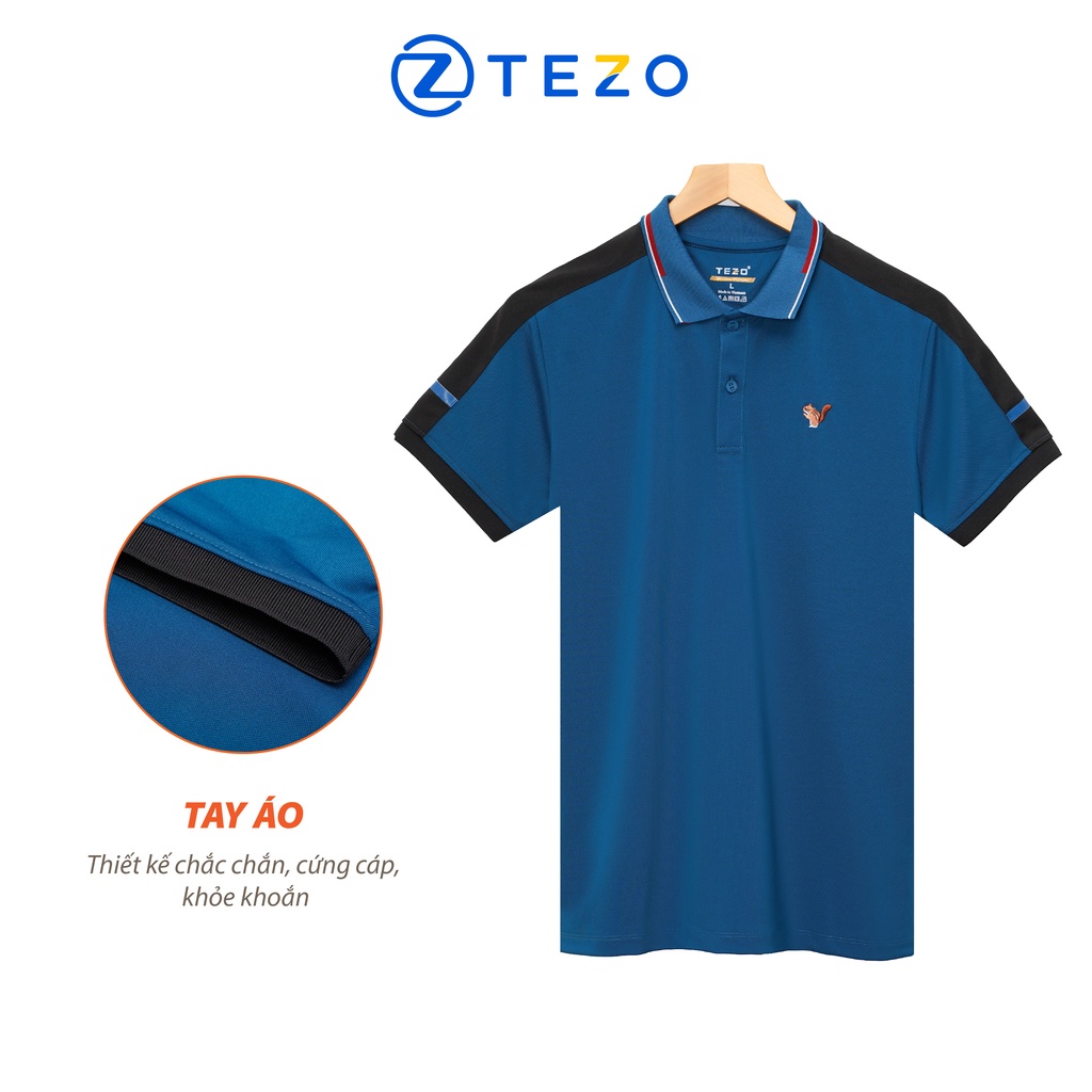 Áo polo nam Tezo hoạ tiết hình con sóc phối màu ngang vai năng động thể thao 22APCT022