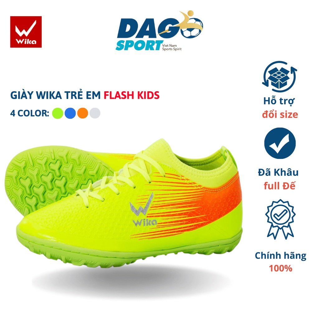 Giày Đá Bóng Trẻ Em Chính Hãng Wika Flash Kid Chất Liệu Da Pu Cao Cấp, Gót Giày Mềm Mại, Ôm Chân