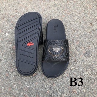 Dép da bò in vân gắn logo cao cấp