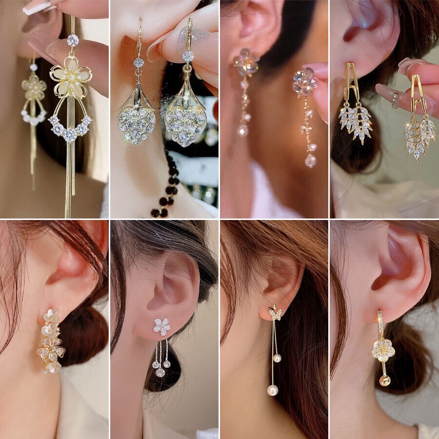 Bông Tai Dáng Dài Hình Hoa Đính Pha Lê Tua Rua Thời Trang Dự Tiệc Cưới Năm 202