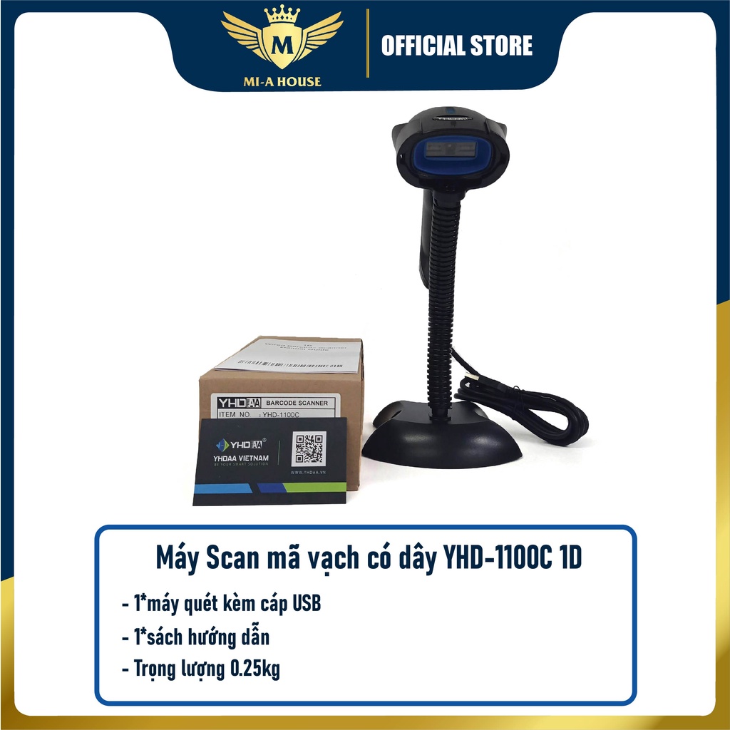 Máy quét mã vạch YHD 1100C(1D) có dây tia CCD quét giấy in nhiệt, mã hàng hóa