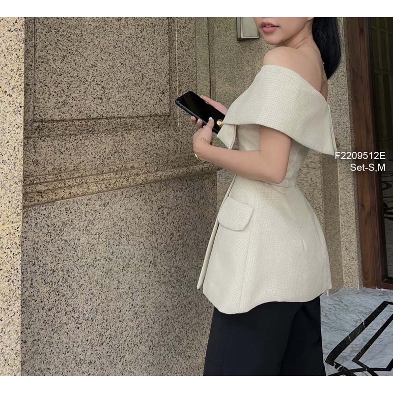 Set áo chất liệu đẹp dạ kiểu trễ vai phối quần suông!