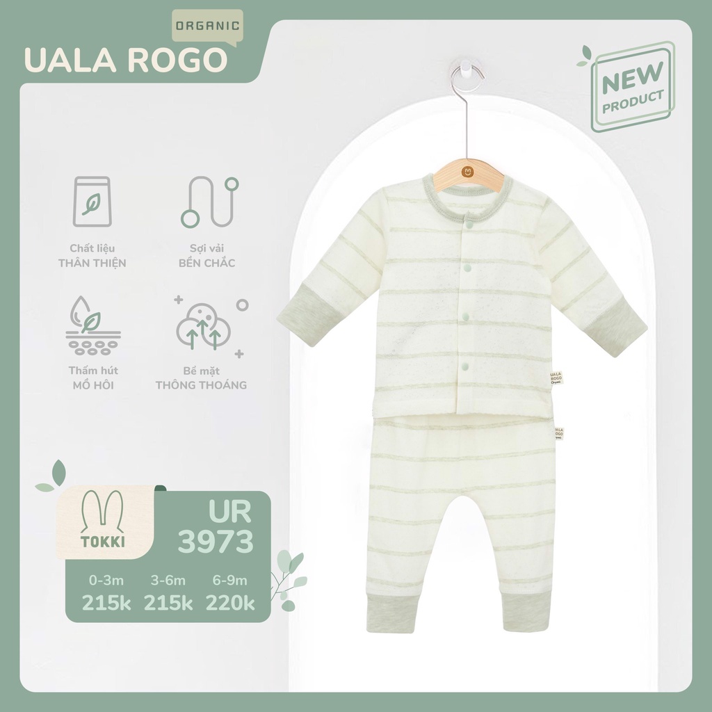 Bộ sơ sinh dài tay cotton organic cài giữa, cài vai kẻ ngang UR 3973-3974 Cho bé từ 0-24 tháng