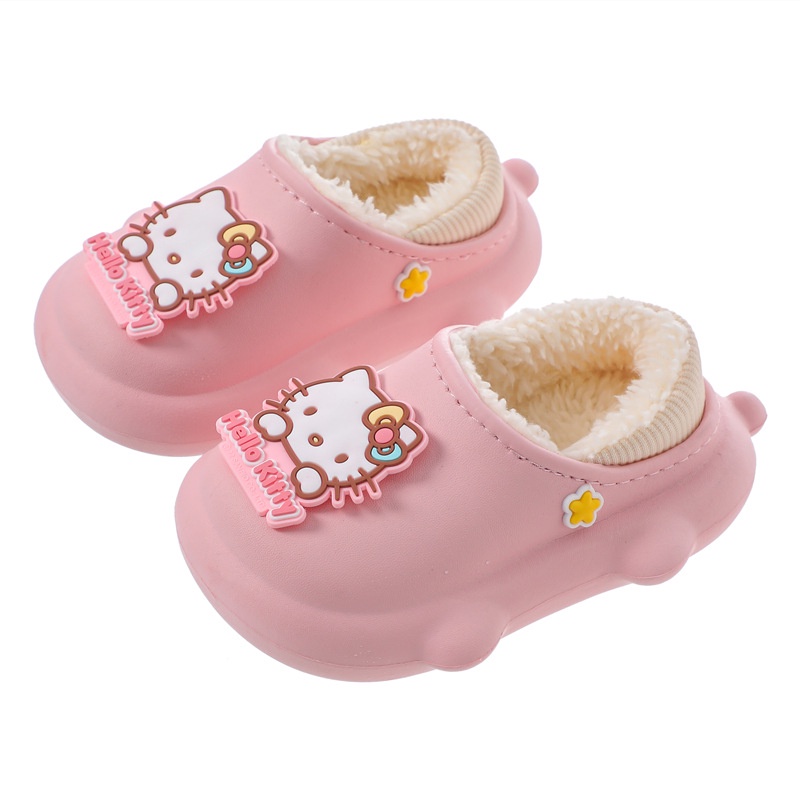 Sanrio Dép Bông Đi Trong Nhà Giữ Ấm Mùa Đông Chống Thấm Nước Hình Hello Kitty mymelody kuromi cinnamon Cho Bé Gái 1 Tuổi