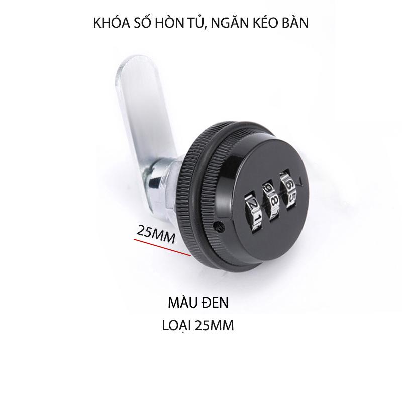 Khóa số ngăn kéo hòm tủ, ngăn kéo bàn, loại dài 25mm với 3 mã số có thể thay đổi được, bằng hợp kim