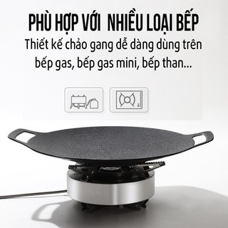 Chảo đá nướng thịt kiểu hàn quốc ecoramic, vỉ nướng bbq chống dính không cần dầu size 34cm